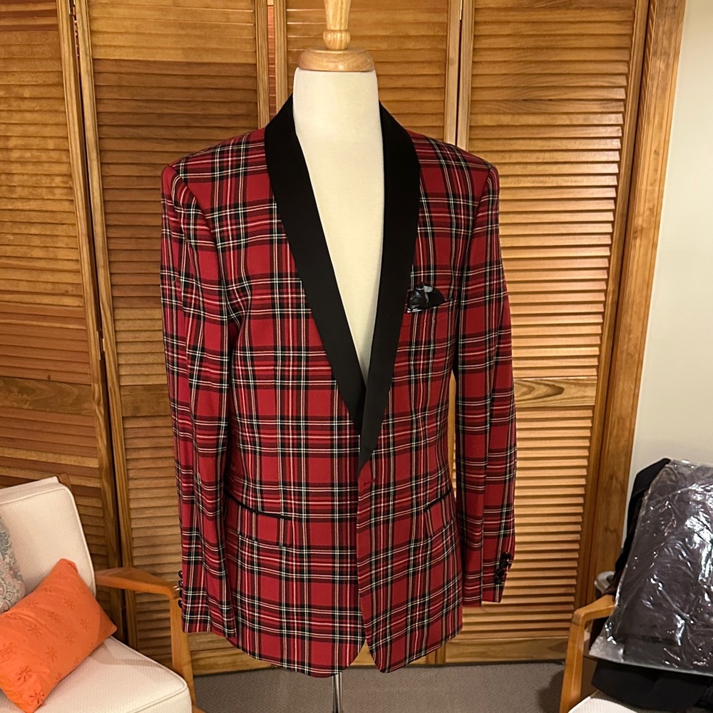 Paisley & Gray Red Plaid Blazer with Black Lapel